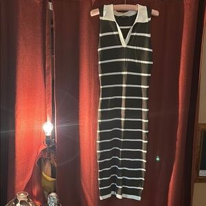 Y2K 90s Fashion Green and White Striped Sleeveless Dress